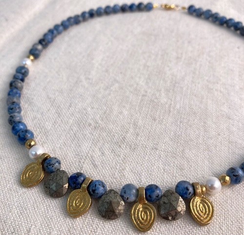 Collana con agata - blu,, gocce