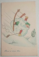 CARTOLINA PICCOLA A COLORI-VIGNETTA-SPORT INVERNALE SCI-RECORD DI DISCESA LIBERA