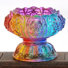 Candelabro in vetro 2,95 pollici con fiori in rilievo decorazione buddista tibetana