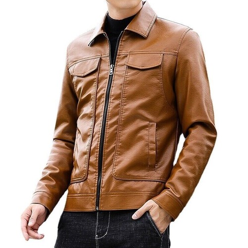 Giacca pelle moto uomo marrone