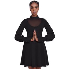 Killstar Gothic Goth Okkult Wiccan Minikleid - Cauldron Spitze Mesh Puffärmel