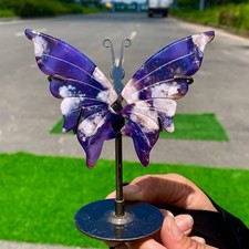 25+26G Agata fiori di ciliegio blu naturale intagliato a mano esemplare ala di farfalla