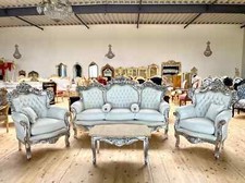 Set Divano Bianco Francese Luigi Rococò Set Divano Fatto a Mano Finitura Argento Arredamento Casa