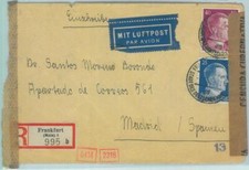 83532 - GERMANIA - STORIA POSTALE - COPERTINA a SPAGNA con NASTRO CENSURA SPAGNOLO 1943