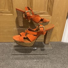 Sandali tacco a blocco plateau cinturino pelle scamosciata arancione cenere 37 5 festa matrimonio