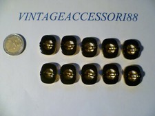 10 PZ BOTTONI STAFFA PLASTICA VINTAGE ANNI 70 NERO ORO 1,7 X 2,2 CM MERCERIA