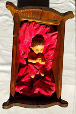 Gesù bambino 22 Cm. In gesso occhi vetro con culla arte povera legno artigianale