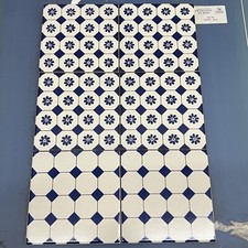 Set di piastrelle vintage in gres di vietri De Maio 13 x 13 Bianca Blu Fiori