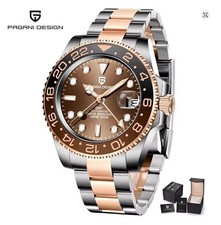 🔝 Pagani Design 1662 GMT Marrone/Nero/OroRosa Oyster Automatico orologio uomo