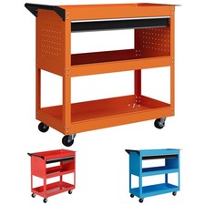 DURHAND Carrello Porta Attrezzi in Lamiera con Cassetto, 3 Ripiani e 4 Ruote