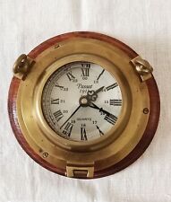 Orologio da parete vintage stile nautico oblò Ottone legno vetro Diam. 18 cm