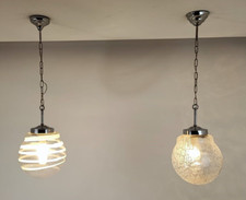 Coppia Lampadari Vintage metallo e vetro trasparente spirale e corrugato -65P