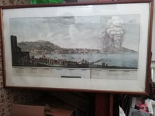 Antica INCISIONE XIX  grande Napoli da Chiaia acquerellata a mano