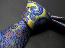 Cravatta Uomo Ermenegildo Zegna Paisley Giallo Blu 100% Seta Italia Stunner! Y22