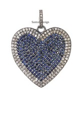 Ciondolo Charm Designer Cuore Argento Diamante Ossidato Zaffiro Blu Gioielli,Regalo
