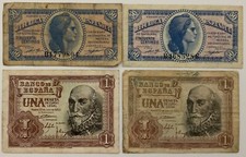 50 CENTIMOS - 1 PESETAS 1937.1953 BANCO DE ESPANA 3 BANCONOTE CARTAMONETA SPAGNA