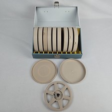 Custodia vintage Smith Victor Film 8 mm Super 8 bobine con 10 bobine 4,5 grigio/blu