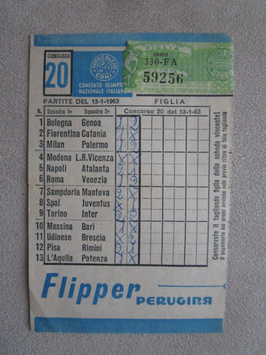 Vecchia schedina totocalcio - schedina,