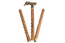 Bastone da passeggio artigianale in legno manico testa di cavallo in allumini...