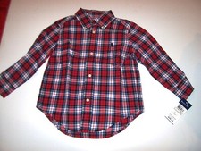 NUOVO RALPH LAUREN tg 2T Polo manica lunga bottoni davanti abito camicia ragazzi rosso plaid