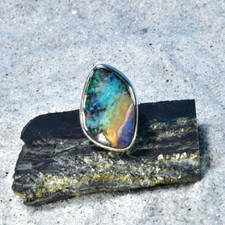 Anello opale boulder, argento