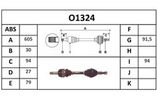 Semiasse BOLK 621mm -