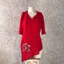 MAGLIA KIMONO GEISHA ASIMMETRICA ROSSO FIORE PAILLETTES KAFTANO PRENDISOLE MARE 