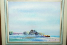 G. Omiccioli Quadro dipinto olio su cartone Fregene Villaggio dei pescatori 1900