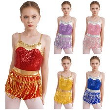 Kids Girls Dance Dress Athletic Bodysuit Ballroom Jumpsuit Samba Dancewear Club