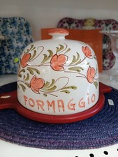 Porta Formaggi Grande Ceramica Con Vassoio In Legno 35x25x20cm Lav Artigianale