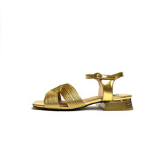KEYS SCARPE DONNA SANDALI BASSI ELEGANTI CON TACCO BASSO K-9641 GOLD LAMINATO