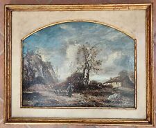 Raffinato Dipinto Su Legno Tipo Fontanesi - Firma Non Nota -Paesaggio Con Figure