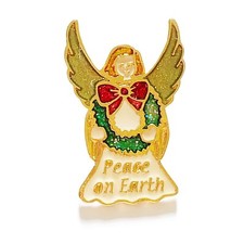 Spilla Natalizia Vintage Camco Angelo Smalto Corona Scintillante Pace sulla Terra 