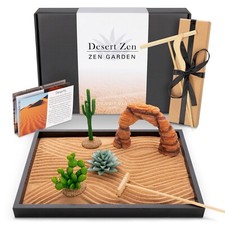 Desert Zen Kit giardino. 11X8 pollici. Decorazione cactus per la casa. 4 funzioni artificiali, 3 strumenti