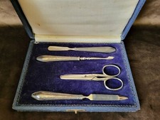Antico set manicure Germania manici in argento sterling - 4 pezzi con scatola originale