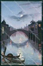 Venezia Città Ponte Canale con Barche Oilette 6681 cartolina RT8020