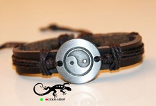 BRACCIALE ECO-PELLE / CUOIO UOMO TAO TIBETANO POLSINO REGOLABILE MARRONE