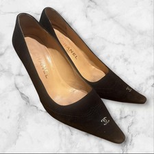 Scarpe CHANEL decolte tacco Cocomark EU 36 US 6 scamosciate nere autentiche di GIAPPONE