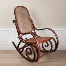 Antica Sedia a Dondolo S.L. Thonet Style Legno Curvato Paglia Vienna Italia