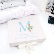 Personalised Blue Rabbit Initial Baby Box New Baby Gift Box