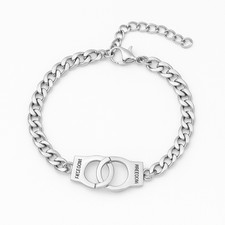 Silver Freedom Handcuff Chain Bracelet – Stainless Steel 18cm Adjustable Unisex