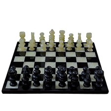 Scacchiera in Marmo Nero e Onice Bianco con Scacchi Marble Chessboard 35cm