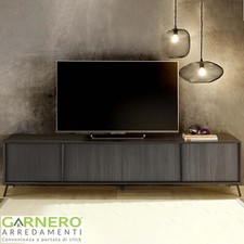 Mobile porta tv design moderno soggiorno 4 ante 205x48cm nero frassinato TOSCO