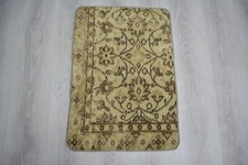 Antico tappetino da bagno marrone floreale fatto a mano, 1,6 x 2,4 piedi, tappeto marrone turco vintage,