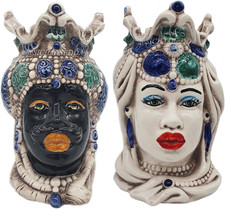 - Coppia Teste Di Moro Siciliane in Ceramica Di Caltagirone - Realizzato Interam