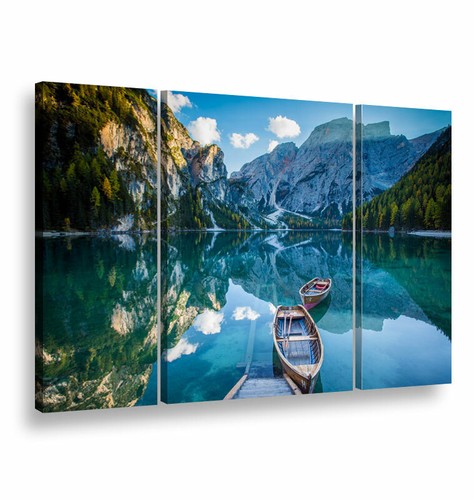 Lago braies trittico tela - lago,