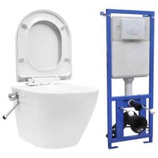 WC a Muro senza Bordo con Sciacquone Nascosto Ceramica Bianco Tazza vidaXL