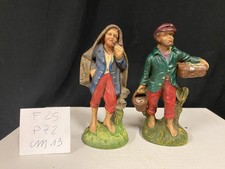 Due Statuine  presepe vintage cartapesta 13 cm