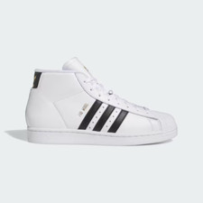 ADIDAS PRO MODEL sneakers alte basket bianche righe nere VERA PELLE ORIGINALI