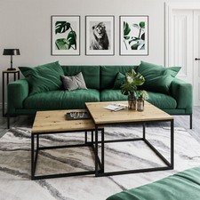 Set di 2 tavolini NIKKER con struttura in acciaio nero, tavolino da caffè, tavolino da divano, 2 in 1